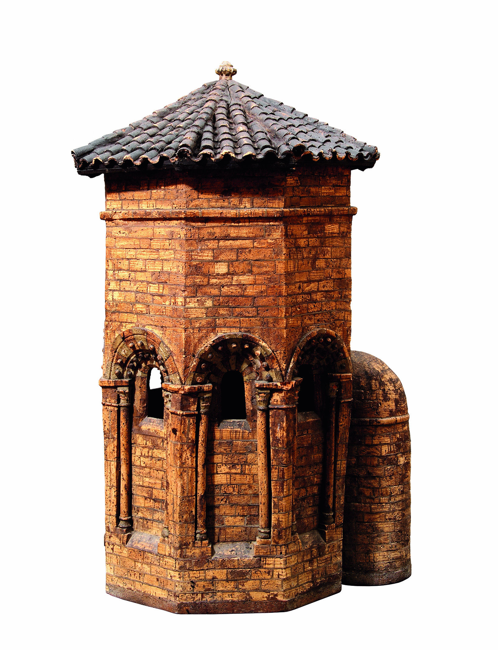 Interesting ‘After the Antique’ Architectural Cork Model of the French Romanesque Chapelle Saint Clair in Aiquilhe Le Puy-En-Velay Haute-Loire known as the ‘Temple de Diane’